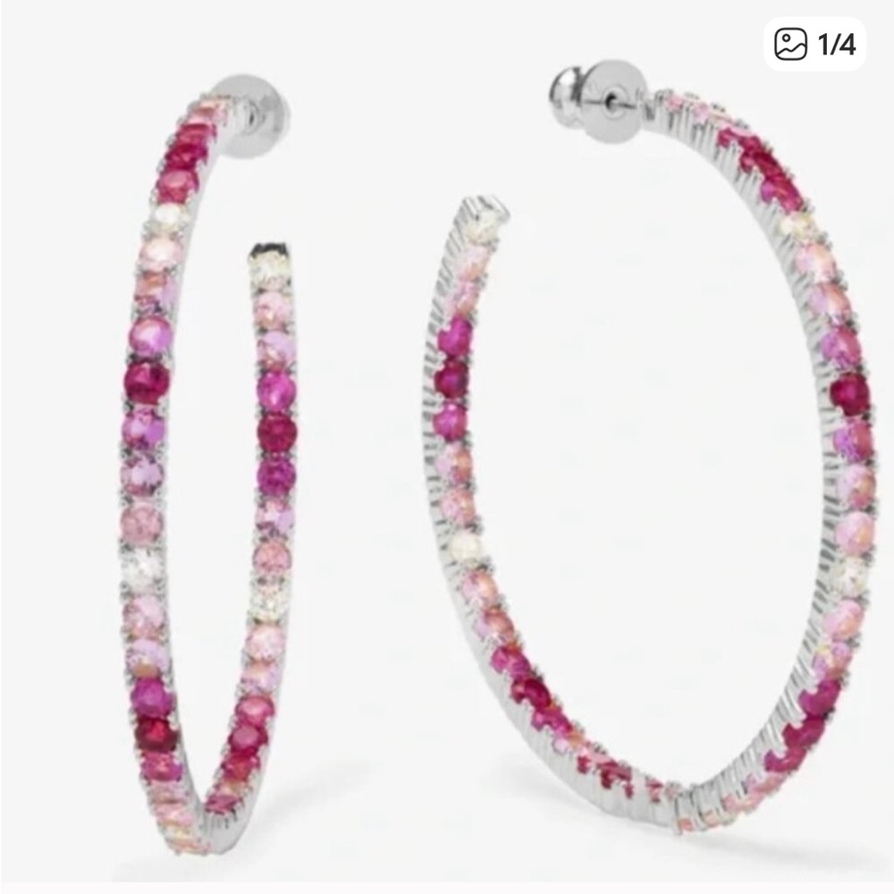 Melinda Maria Heiress Ombre Hoops 2 inch in Silver and Pink Sapphire Ombre
